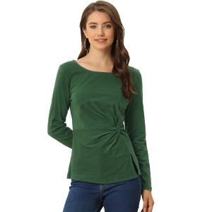Allegra K Women's Comfort Round Neck Twist Front Long Sleeve Blouse Basic Top - 1 of 4