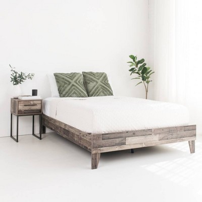 Rustic Gray Queen Platform Bed with Wood Frame