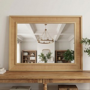Rattan Rectangle Solid Wood Frame Decorative Mirror,For Farmhouse