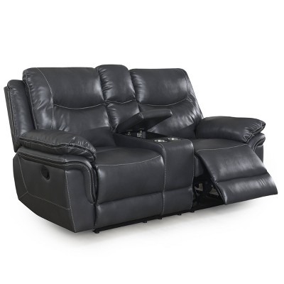 Isabella Grey Double Reclining Sofa and Loveseat Set with Storage Console