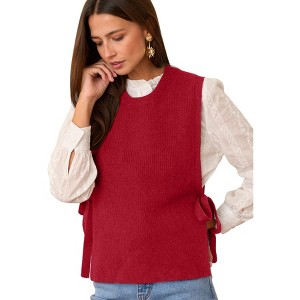 Sweater Vest for Women Crew Neck Side Tie Sweater Vest 2025 Trendy Vest Side Slit Tank Tops Rib Knit Sweater Strappy Tops - 1 of 4