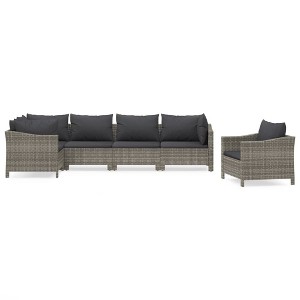 vidaXL 6 Piece Patio Lounge Set with Cushions Gray Poly Rattan - 1 of 4