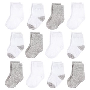 Hudson Baby Infant Cotton Rich Newborn and Terry Socks, White Gray - 1 of 1