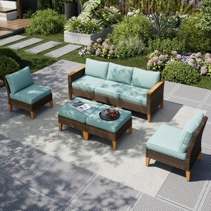 Captiva Designs 7pc Wicker Outdoor Patio Rattan Sectional Conversation Set with Armless Chairs - 1 of 4