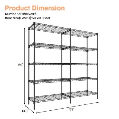 5 Tier Basement Pantry Utility Storage Shelves, Heavy Duty Adjustable Garage Shelves Wire Shelving Garage Shelving