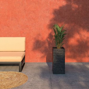 LeisureMod Tall Square Planter Pot in Fiberstone with Drainage Holes for Indoor/Outdoor Use - Basalat Collection - 1 of 4