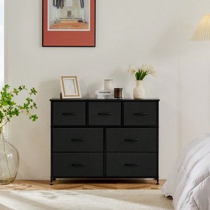 SKRAN Dresser For Bedroom With 7 Fabric Drawers, Chest Organizer Units For Clothing, Closet, Bedroom With Cabinet, Metal Frame, Wooden Top - 1 of 4
