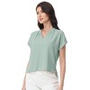 Anna-Kaci Women's Short Sleeve Blouse with Gathered V-Neckline and Rolled Cuffs - 4 of 4