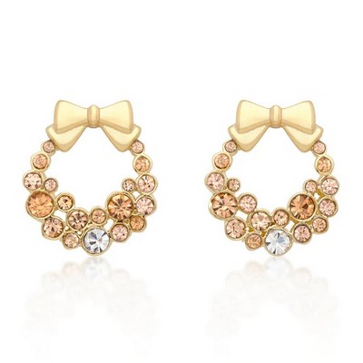 ShineHigh Holiday Wreath Crystal Earrings – Festive Multi-Color, Clear, and Champagne Crystal Hoops with Elegant Bow – Rhodium & Goldtone Finishes