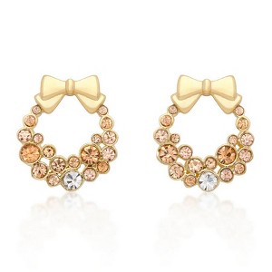 ShineHigh Holiday Wreath Crystal Earrings – Festive Multi-Color, Clear, and Champagne Crystal Hoops with Elegant Bow – Rhodium & Goldtone Finishes - 1 of 1