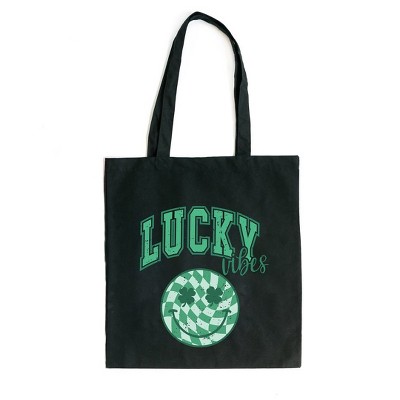 City Creek Prints Lucky Vibes Smiley Canvas Tote Bag - 15x16 - Black
