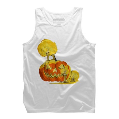 Men's Design By Humans Halloween Pumpkin with Candle and Evil Smile By wubbadub Tank Top