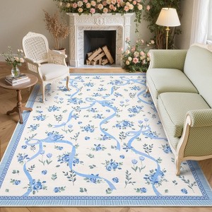 Floral Area Rug Machine Washable Rug For Playroom,Cute Throw Carpet For Girls,Low Pile Non Slip Non Shedding Rug - 1 of 4