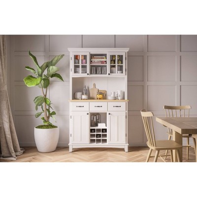 Off White China Cabinet with Natural Wood Top