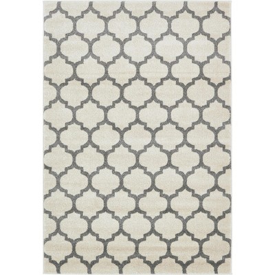 Beige and Gray Trellis Rectangular Synthetic Area Rug