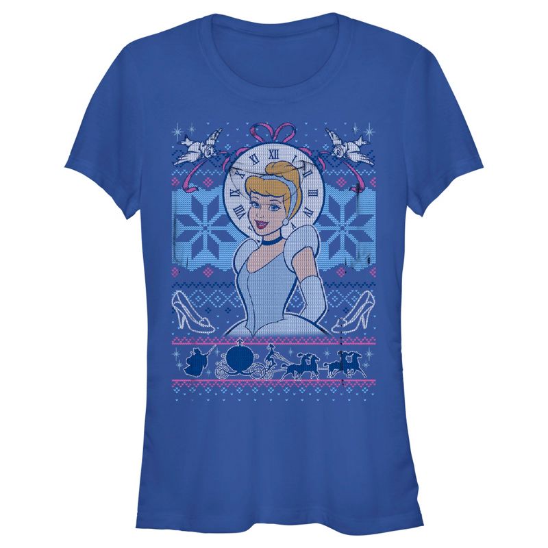 Juniors Womens Disney Cinderella Christmas Sweater T-Shirt, 1 of 5