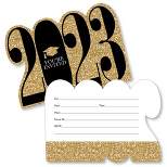Big Dot of Happiness Gold 2023 Graduation Party Invitations - Shaped Fill-In Invite Cards with Envelopes - Set of 12