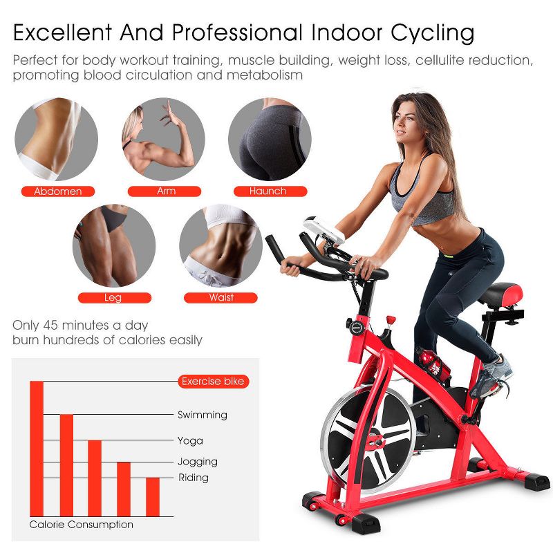 Costway Adjustable Exercise Bike Bicycle Cycling Cardio Fitness LCD w/ 18lb Flywheel, 3 of 11