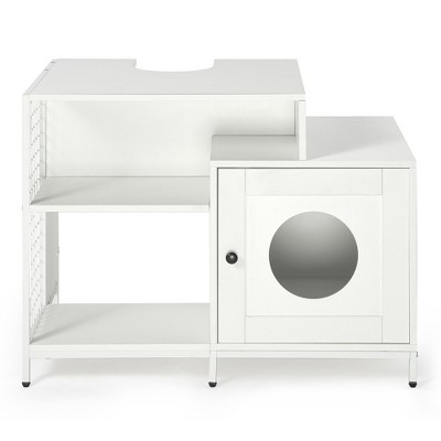 Lirago White Cat Litter Box Enclosure 34.5x21.3x26"-Bathroom Hidden Washroom Cabinet for Large Cats