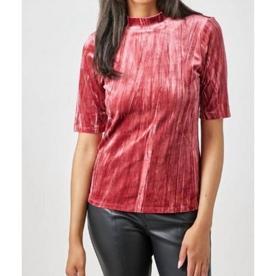 Women's Velvet Fitted Half Sleeve Mock Neck Top - mystree