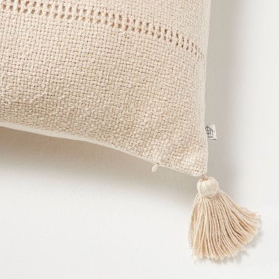 14&#34;x20&#34; Hem Stitch Stripe Lumbar Throw Pillow with Tassels Tan - Hearth &#38; Hand&#8482; with Magnolia_3