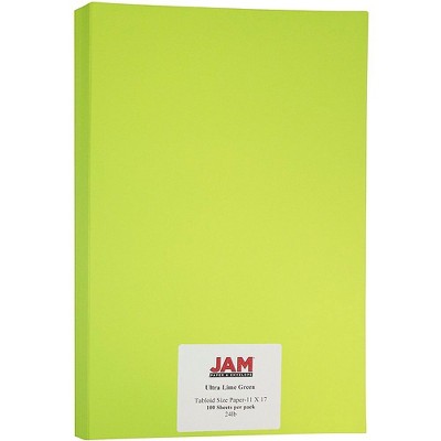 JAM Paper Ledger Matte 24lb Paper 11 x 17 Tabloid Ultra Lime Green 16728460