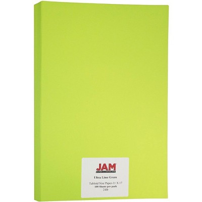 JAM Paper Ledger Matte 24lb Paper 11 x 17 Tabloid Ultra Lime Green 16728460