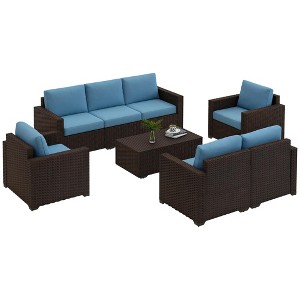 Resenkos  5 Pieces Patio Sectional Furniture Set, Outdoor Sectional Furniture, PE Rattan, - 1 of 4