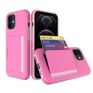 Reiko TPU PC Hybrid 2-in-1 Flip Card Holder Phone Case for Apple iPhone 12 Mini in Pink - 1 of 4