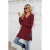YESFASHION Women's Long Sleeve V-Neck Tunic Sweater Oversized Split Side Blouse,M,wine red - 2 of 3