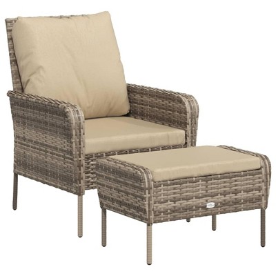 vidaXL Patio Lounge Chair with Footstool - Weather-Resistant Light Brown Poly Rattan, Steel Frame