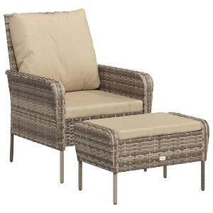 vidaXL Patio Lounge Chair with Footstool - Weather-Resistant Light Brown Poly Rattan, Steel Frame - 1 of 4