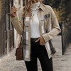 Coolmee Womens Flannel Jackets Mid Long Plaid Shacket Casual Snap Button Tartan Trench Coat Long Sleeve Shirts with Pockets S Khaki - 3 of 4