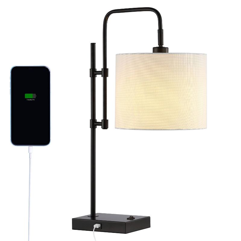 24.75&#34; Edris Industrial Designer Metal Task Lamp with USB Charging Port (Includes LED Light Bulb) Black - JONATHAN Y, 1 of 12