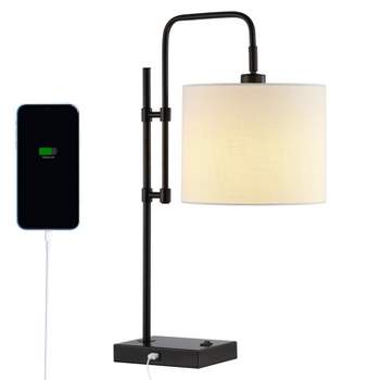 24.75" Edris Industrial Designer Metal Task Lamp with USB Charging Port (Includes LED Light Bulb) Black - JONATHAN Y