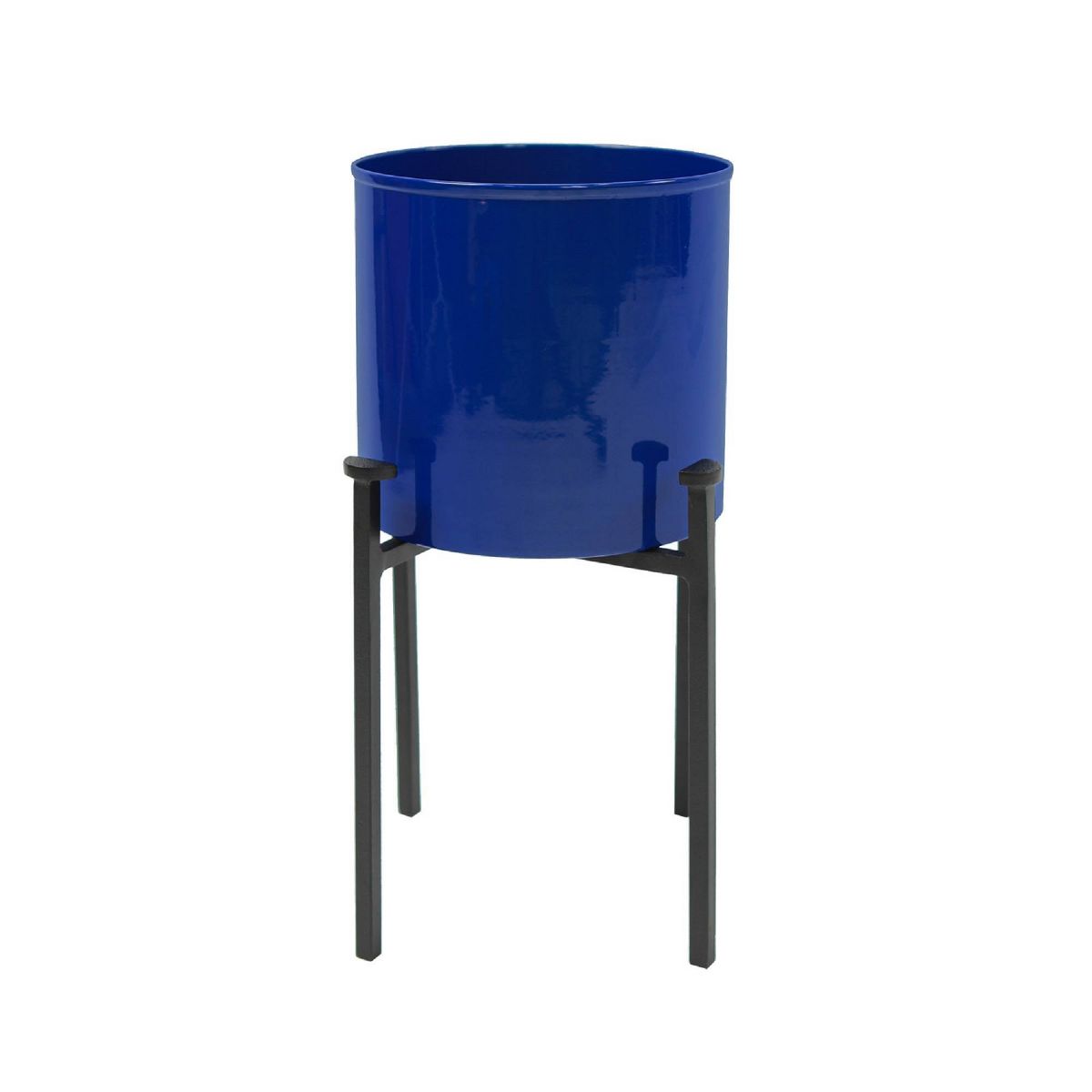 ACHLA Designs 8" Wide Cylinder Planter Pot Galvanized Steel with 4-Legged Black Wrought Iron Plant Stand  French Blue
