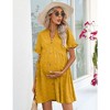 Maternity Swiss Dot Dress Summer V Neck Short Sleeve Button Down Mini Dress Baby Shower Photoshoot with Pockets - 4 of 4
