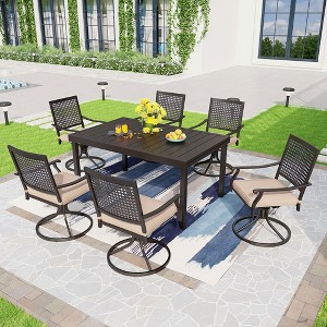 Captiva Designs 7pc Patio Slat-top Rectangle Dining Steel Table & Armrest Metal Chairs - 1 of 4