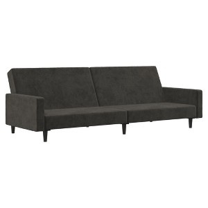 vidaXL 2-Seater Sofa Bed in Dark Gray Velvet - Convertible Upholstered Loveseat to Twin Bed for Living Room, Studio, and Office - 1 of 4
