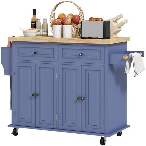 Aghana Digitals Mobile Kitchen Island Cart with Rubberwood Top, 2 Drawers, 2 Cabinets, Spice & - 1 of 4