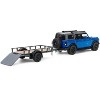 2021 Ford Bronco Black Diamond Velocity Blue Met. with Black Top w/Trailer and Motorcycle 1/64 Diecast Model Cars by Greenlight - 3 of 4