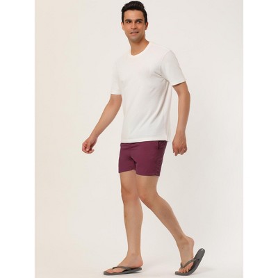 Lars Amadeus Men's Summer Beach Solid Bathing Suit Drawstring Waist Swim Shorts 2 Packs Burgundy/Gray 36 — фото 4