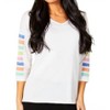 Women's 3/4 Sleeve Stripe V Neck Top - ANGEL - 2 of 4