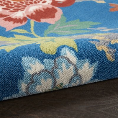 Blue Multicolor Floral Synthetic 4' x 6' Reversible Area Rug