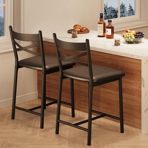 Bar Stools Set of 2/4, 16" Wide Seat Cushion, X Flat Iron Backrest, High Top Chairs with Footrest a Must for Home - 1 of 4