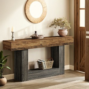 Resenkos Entryway Table, Console Sofa Table,63" Wood Console Table, Farmhouse 2-Tier Sofa Table Entryway Table,Rustic - 1 of 4