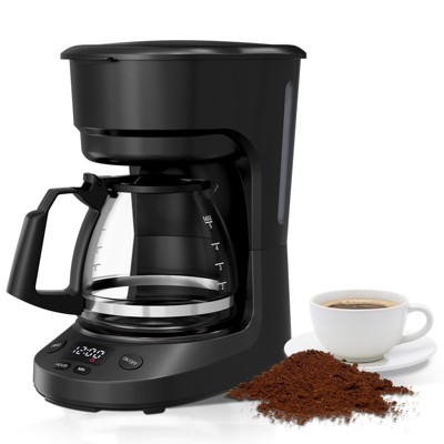 Kismile 5-Cup Compact Drip Coffee Maker Featuring Reusable Filter, Easy Operation, Convenient Auto Pause & Serve, Black Finish, with Glass Carafe