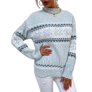 Coolmee Women’s Casual Knit Sweater Leopard Print Knitted Pullover Sweaters Long Sleeve High Neck Jumper Tops - 1 of 4