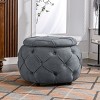 27.5" Burlap Large Round Tufted Storage Ottoman Button Storage Ottoman For Living Room Bedroom-Cuddlewood - 3 of 4