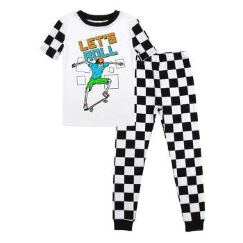 Let's Roll Youth Boy's Black & White Checkered Short Sleeve Shirt & Sleep Pants Set